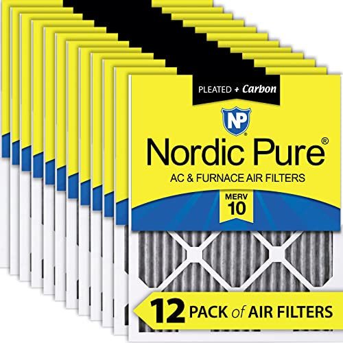 Nordic Pure 10x20x1 MERV 10 Pleated Plus Carbon AC Furnace Air Filters, 12 Pack, 12 piece