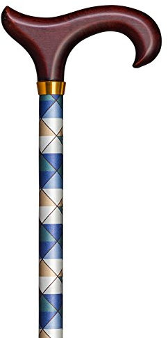 Gehstock Step-Derby MARITIM, eleganter Derbygriff aus Hartholz, aufgesetzt auf einen Stock aus stabilem Leichtmetall, maritimes Rautendekor, höhenverstellbar, inklusiv elegantem Gummipuffer.
