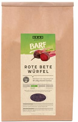 GRAU – das Original – Trockengemüse zum BARFen für Hunde - Rote Beete-Würfel, 1er Pack (1 x 1,2 kg), Ergänzungsfuttermittel für Hunde