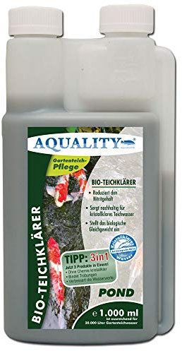 AQUALITY Gartenteich Bio-TeichKlärer 3in1 (Teichklar - Nachhaltig kristallklares Wasser, entfernt deutlich Trübungen im Teich), Inhalt:1 Liter