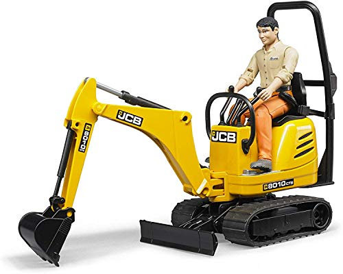 bruder 62002 - JCB Mikrobagger 8010 CTS mit Bauarbeiter - 1:16 Baustelle Baufahrzeug Löffelbagger Minibagger Arbeiter bworld Baumaschine Spielzeug-Figur