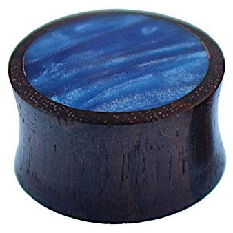 CHICNET Plug Flesh Tunnel Tube Dehner Expander Ohr Piercing aus Sonoholz Holz und Resin, Inlay blau schillernd, Double Flared, Damen Herren Größen 4mm bis 20mm