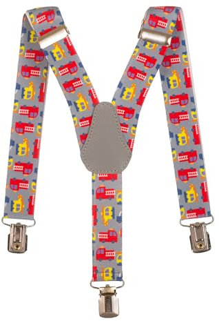 Olata Kinder Hosenträger mit Feuerwehrauto-Design | Elastische Y-Hosenträger (1-5 Jahre) – 2,5 cm. Grau
