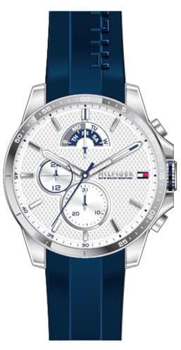 Tommy Hilfiger Reloj Analógico Multifuncional de Cuarzo para Hombres con Correa de Silicona, Acero Inoxidable o Cuero, Subesferas para Día y Fecha, Resistente al Agua hasta 5ATM.