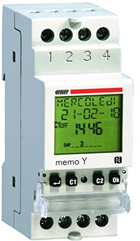 VEMER VE340600 MEMO Y - Minuterie Horaire Numérique avec Interface NFC, Programmation Journalière, Hebdomadaire, Mensuelle ou Annuelle, Installation sur rail DIN, 1 Canal, Blanc