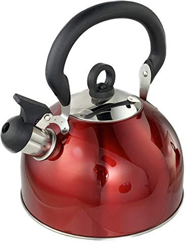Buckingham Stainless Steel Whistling Kettle with Heat Resistant Phenolic Handle 2.5 L Metallic Red Suitable for Camping Hiking Indoor & Outdoor