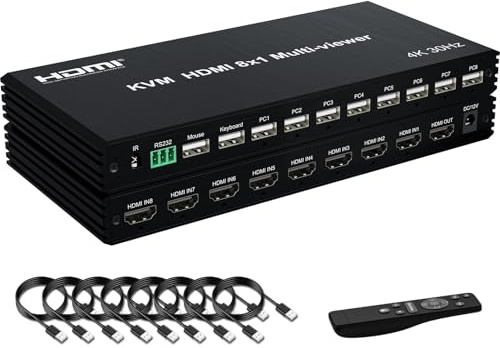Rijer 8 ports manuel Smart commutateur KVM VGA USB PC Computer Sélecteur 1 km Combo commandes 8 hôtes avec basculement d'extension et câble d'origine 801uk