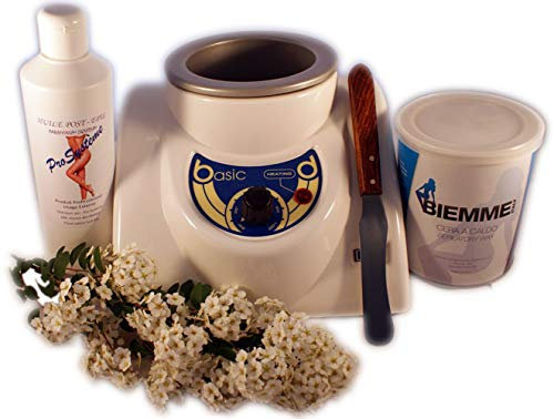 EPILWAX S.A.S - Kit Depilazione Complet alla cera Cera a caldo Bio Elastic in barattoli da 800 ml, Fornello scaldacera in plastica per vasi da e 800 ml