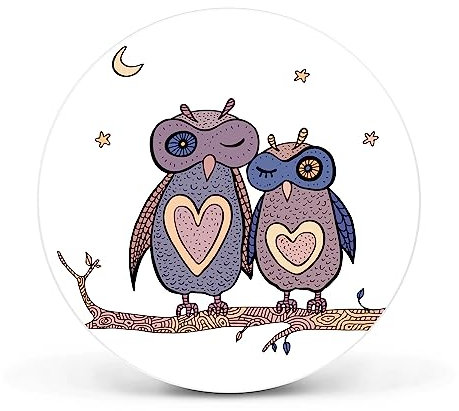 banjado Magnettafel Ø 47cm Weiß - Magnetwand aus Metall - Magnetpinnwand als Memoboard - Pinnwand Magnettafel Küche, Büro, Kinderzimmer inkl. 4 Magnete & Montageset - Verliebte Eulen