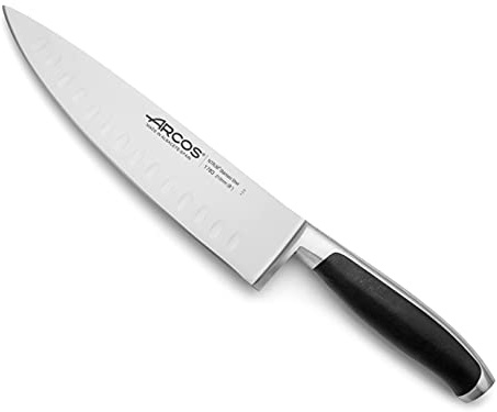 Arcos Cuchillo Chef Acero Inoxidable. Cuchillo cocina profesional doble afilado para cortar alimentos. Mango ergonómico polioximetileno y Hoja 210 mm. Serie Kyoto. Color negro.