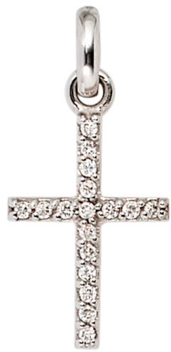 Anhänger Goldkreuz Kreuz mit 17 Diamanten Brillanten 585 Gold Weißgold