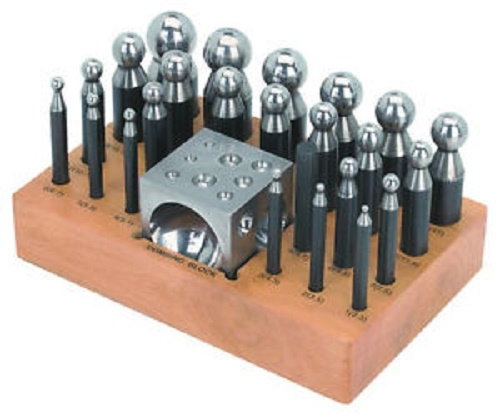 36 teiliges Kugelpunzen-Set plus Würfelanke - Werkzeuge für die Metallverformung
