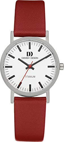 Danish Design Rhine Armbanduhr für Damen in der Farbe Rot mit Armband aus Leder, Titangehäuse, Wasserdichtigkeit: 3 bar, Gehäusedurchmesser: 30 mm, 3326543