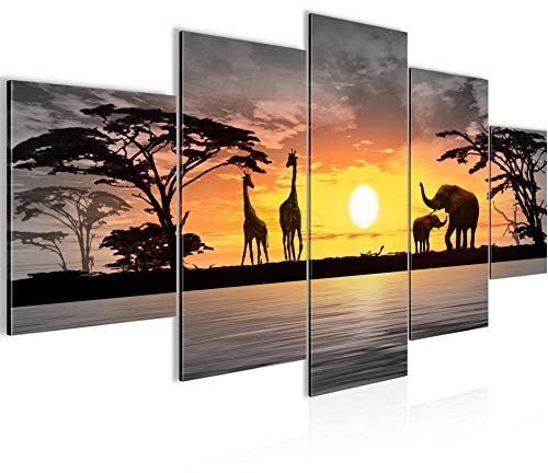 Runa Art - Bilder Afrika Sonnenuntergang 200 x 100 cm 5 Teilig XXL Wanddekoration Design Orange 000251c