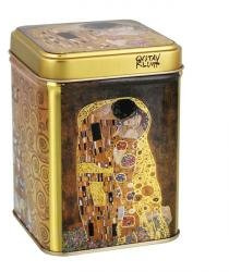 B&D Dose Klimt Kuss, 100 g Weißblech, eckig, Stülpdeckel Metallic-Effekt 7,2 x 7,2 x 9,9 cm