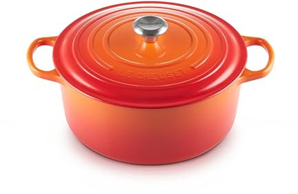 Le Creuset Evolution Cocotte con Tapa, Redonda, Todas Las Fuentes de Calor Incl. inducción, 8,1 l, Hierro Fundido, Naranja(Volcánico), 30 cm