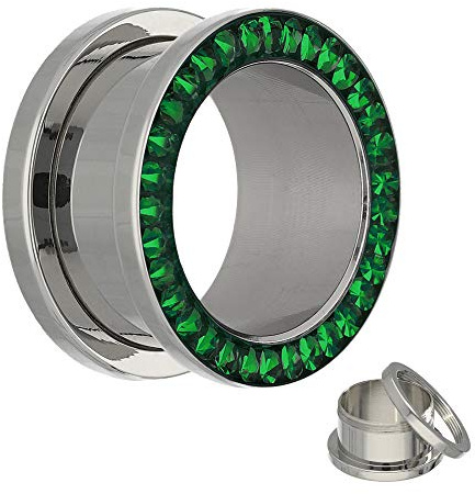 Treuheld Flesh Tunnel - Silber - Kristall - Grün - Schutzschicht 8 mm
