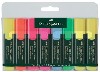 FABER-CASTELL Textmarker TEXTLINER 48 REFILL, nachfüllbar, Keilspitze, 1-5 mm, Schaftfarbe: dunkelgrün, Schreibfarbe: sortiert (8 Stück), Sie erhalten 1 Packung á 8 Stück