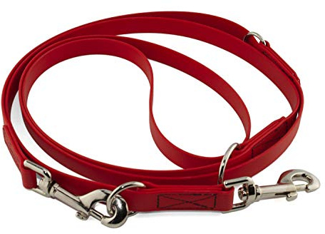LENNIE Verstellbare BioThane Führleine, 13mm breit, 3m lang, Rot, genäht, Doppelleine
