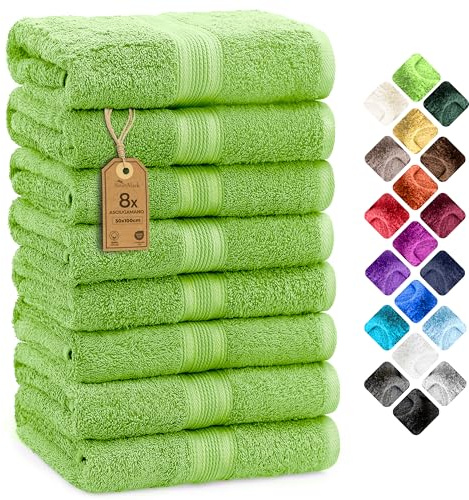 NatureMark 8 Handtücher Set - 100% Baumwolle - Saugfähige und langlebige Handtücher, Größe 50×100 cm, Apfelgrün