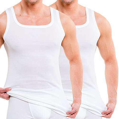 HERMKO 16025 2er Pack Herren Unterhemd aus Baumwolle/Modal, Größe:D 5 = EU M, Farbe:weiß
