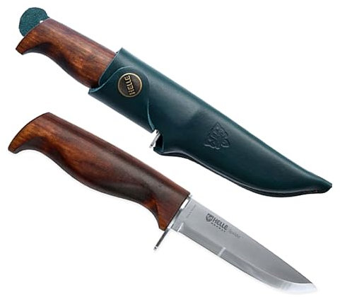 Helle Pfadfinder Messer Speider, Stahl 12C27, Birkenholz, Lederscheide