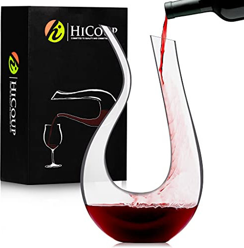 HiCoup Kitchenware Wine Decanter – 100% Lead-Free Glass Carafe – Modern Red Wine Crystal Decanters in U-Shape Design for Optimum Aeration - Swan-Shaped Aerating Carafes - Housewarming & Wedding Gifts
