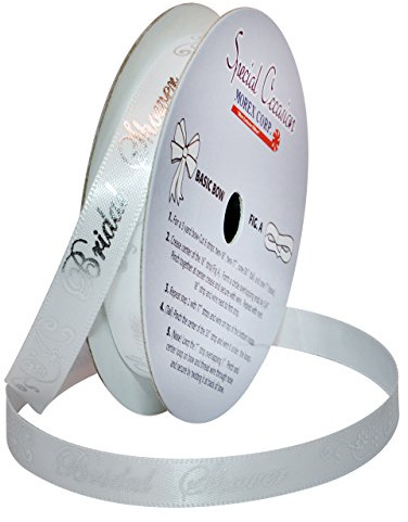 Morex Ribbon Special Occasions Ribbon: Bridal Shower, Polyester, 3/8-Inch by 10-Yard, White/Metallic Silver Print, Item 90202/10-04