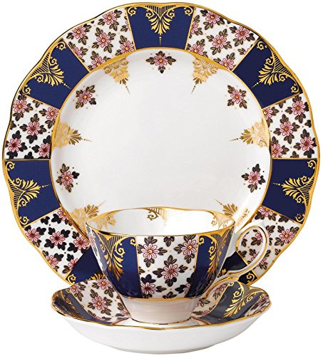 Royal Albert 100 Years 40017566 1900 Regency Teacup, Saucer, Plate 20cm, 3 Piece Set Blue, Bone China