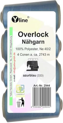4 Stück Spulen Overlock - Nähgarn, azur - blau, a. 2743 m, NE 40/2, 100% Polyester, Nähfaden, Nähmaschinen Garn, (0,01 € / 10 m), 2944