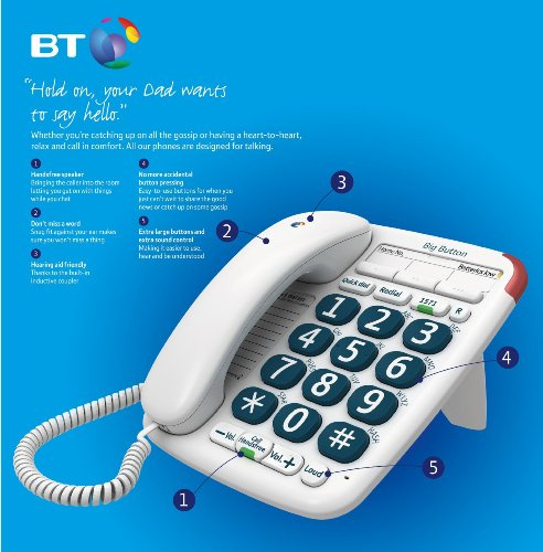 BT Corded Analogue Telephone - Bt big button 200 telephone white 10 no directory hands free message waiting indicator ring controller