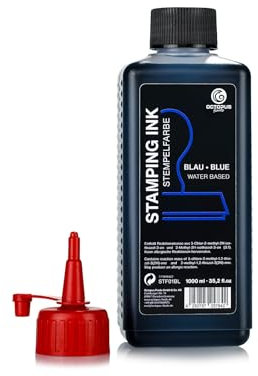 Octopus Fluids Stempelfarbe, Nachfüllfarbe zum Nachtränken von Stempelkissen und Stempelautomaten, 1000ml Stempelfarbe, blau ohne Öl