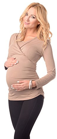 Purpless Maternity 2in1 Top Shirt Blouse for Pregnant and Breastfeeding Woman 7014 (12, Cappuccino)