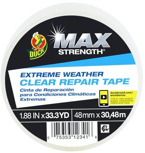 Duck Brand All Weather Indoor/Outdoor Repair Tape, Weatherproofing, Clear & UV Resistant, 1.88-Inch x 33.3-Yards, Single Roll, 281230