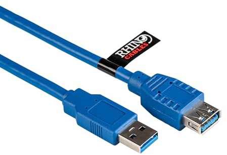 rhinocables - USB 3.0 Extension Cable | 5Gbps Data Transfer Speed | Compatible with USB 2.0 & 1.1 | Durable 10 Pin 28 AWG | Extend Setup Flexibility | Blue, 3m