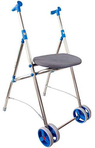 Andador caminador de aluminio plegable con asiento dos ruedas Forta azul