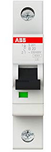ABB S201-B20 Miniature Circuit Breaker, 1 Pole, Type B, 6/10kA Breaking Capacity, 20 Amp Current (2CDS251001R0205) White