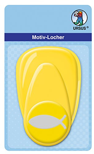 Ursus 19490086 - Motivlocher mit Hebel groß, Fisch, gelb, ausgestanztes Motiv ca. 38,1 mm, aus Kunststoff mit Metallstanze, geeignet für Grammaturen von 160 220 g /qm