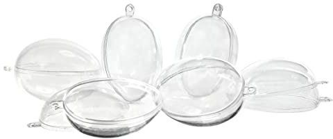 6 Acryl-Eier, H 10 cm, Kunststoff-Eier, transparent, teilbar, mit Aufhängeöse