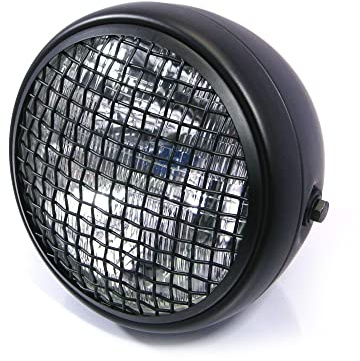 Alchemy Parts 7.7 Noir Mat Grille Maille H4 55w Métal Projet Moto Phare Rétro Vintage Aspect