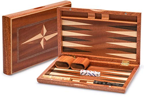 Yellow Mountain Imports Wooden Inlaid Backgammon Game Set, “Sentinel” - 28 centimeters - Wooden Playing Pieces and Accessories