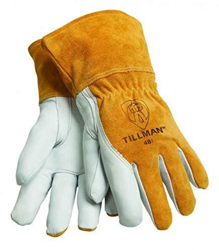John Tillman and Co Large Brown Top Grain Goatskin Fleece Lined Standard Grade MIG Welders Gloves With Straight Thumb, 3 12 Cuff, Kevlar Stitching And Elastic Back