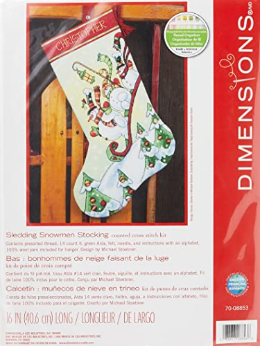 Dimensions D70-08853, julstrumpa med pulserande snögubbar för självbrodering