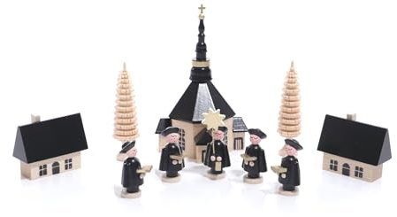 Rudolphs Schatzkiste Weihnachtsfiguren Seiffener Kirche mit Kurrende und Baum Höhe ca 13cm NEU Sternsänger Sternträger Fensterdekoration Kirche Erzgebirge Seiffen Weihnachten Holz Dekoration