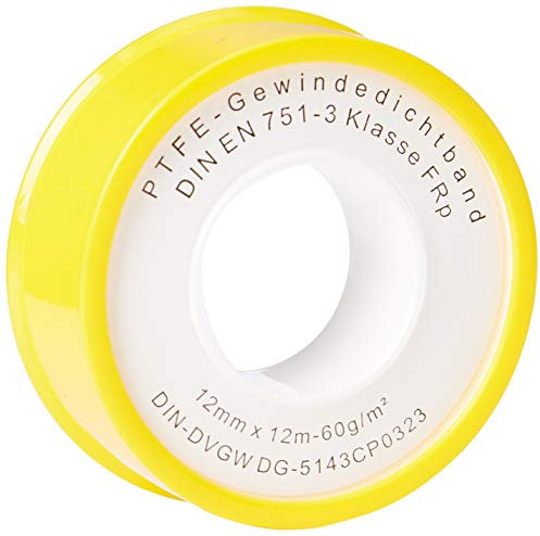 Rothko and Frost - Nastro sigillante in PTFE, per filettatura fine DN10, DIN EN 751-3, 12 mm x 0,1 mm x 12 m (60 g/m2), 5 pezzi