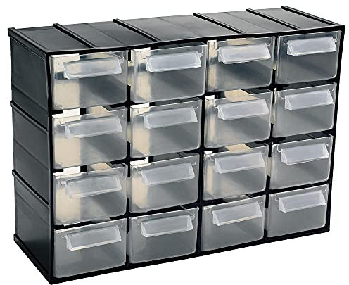 Art Plast 802 - Cassettiera, 16 cassetti trasparenti con portaetichetta, 221 x 85 x 156 mm