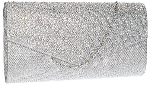 SwankySwans Damen Montary Clutch mit Glitzersteinen Kupplung, Silberfarben
