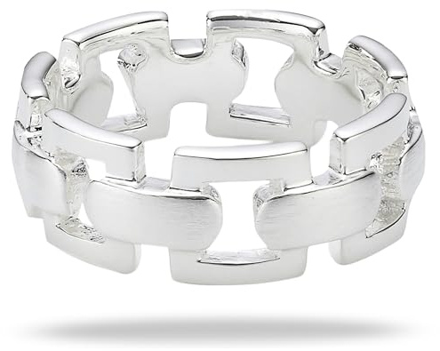 Vinani Ring Kettenmuster abgerundet mattiert glänzend Sterling Silber 925