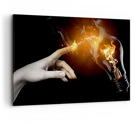 Wandbilder Dekoration Wohnzimmer Hand Licht Flammen Bilder auf Leinwand 120x80cm Leinwandbild Schlafzimmer Küche Deko Wand Kunstdruck Art Groß XXL Wanddeko Bild Wall Decor Canvas AA120x80-0193