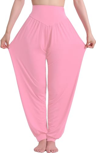 Hoerev Super Soft Spandex Byxor Modal Harem Yoga Pilates，Ljusrosa，S